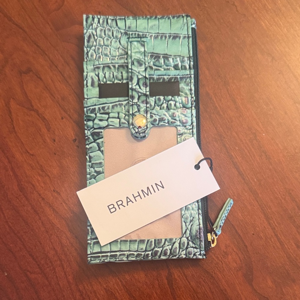 Brahmin Aqua Crocodile Embossed Card Holder